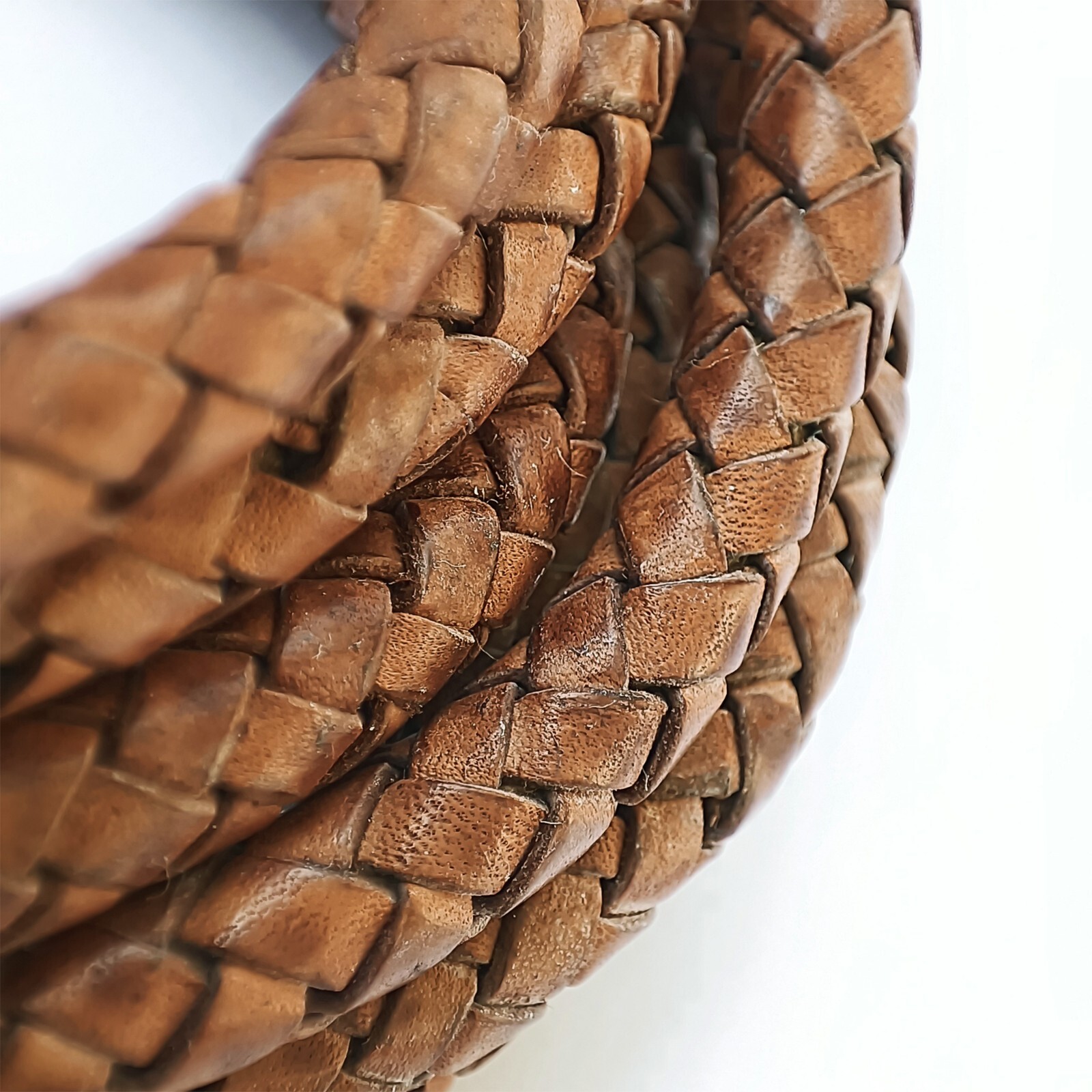 Round Braided Leather Cord, 6mm - Folded Bolo Genuine Leather Strap 1.1 yard