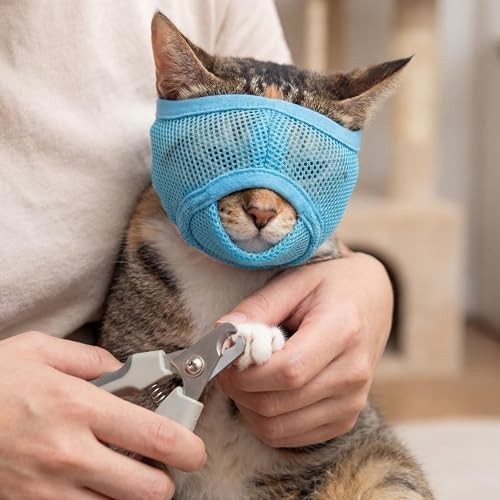 2 Pack Soft Mesh Cat Muzzle - Adjustable Calming Head Cover for Grooming, Bathin