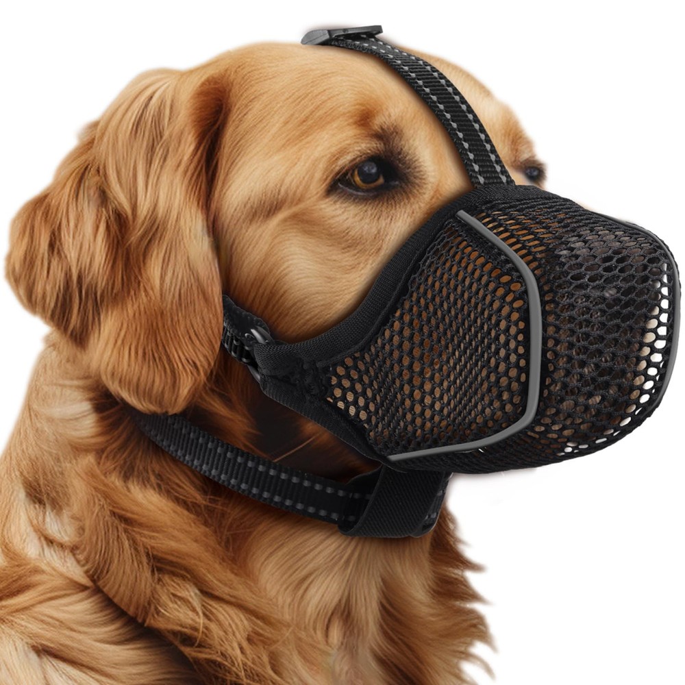 Mesh Soft Muzzle for Small Medium Large Sized Dogs, Breathable Reflective Adjust