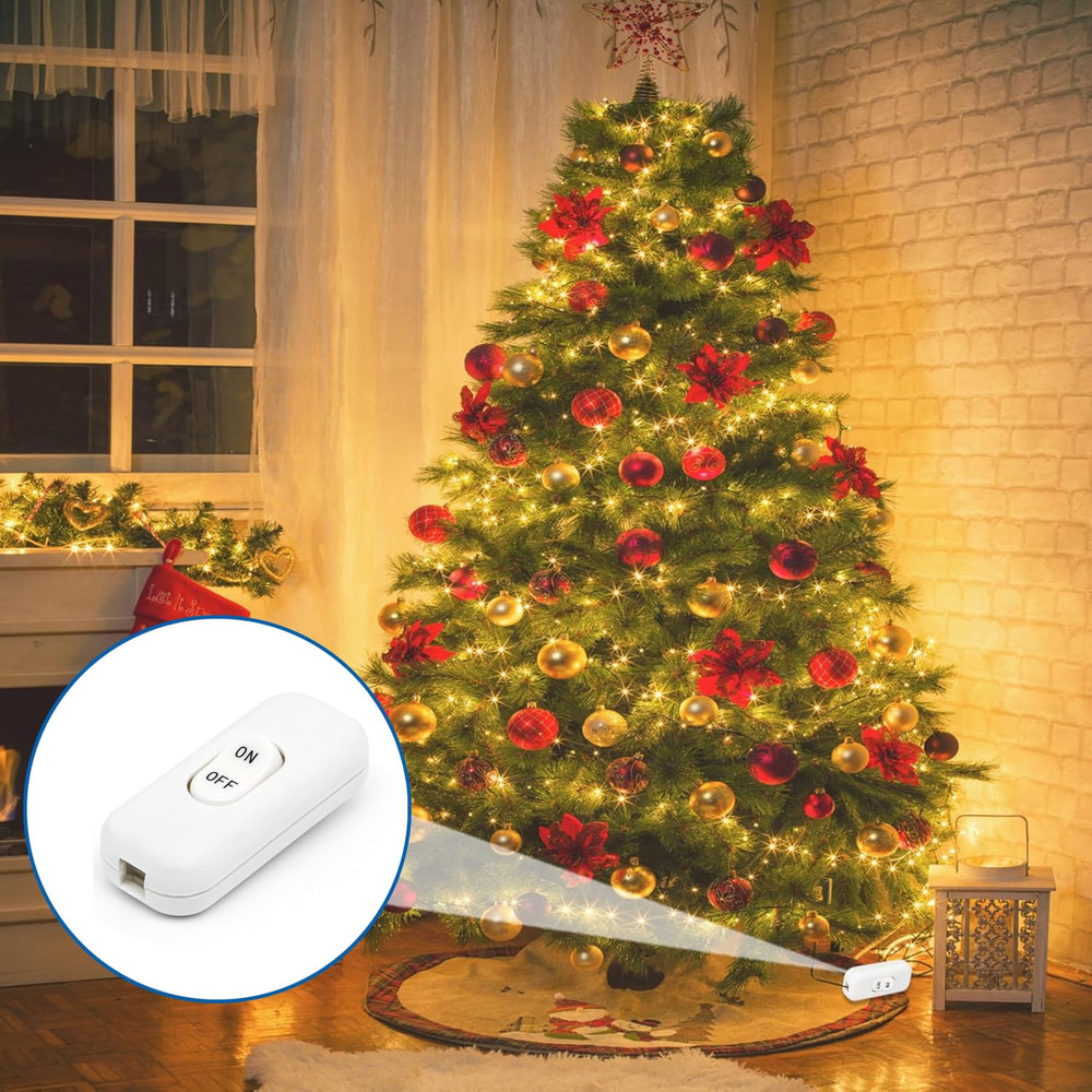 Inline Cord Switch 2-Pack White Button,Rated 6A 250V On/Off Electrical Wire Appl