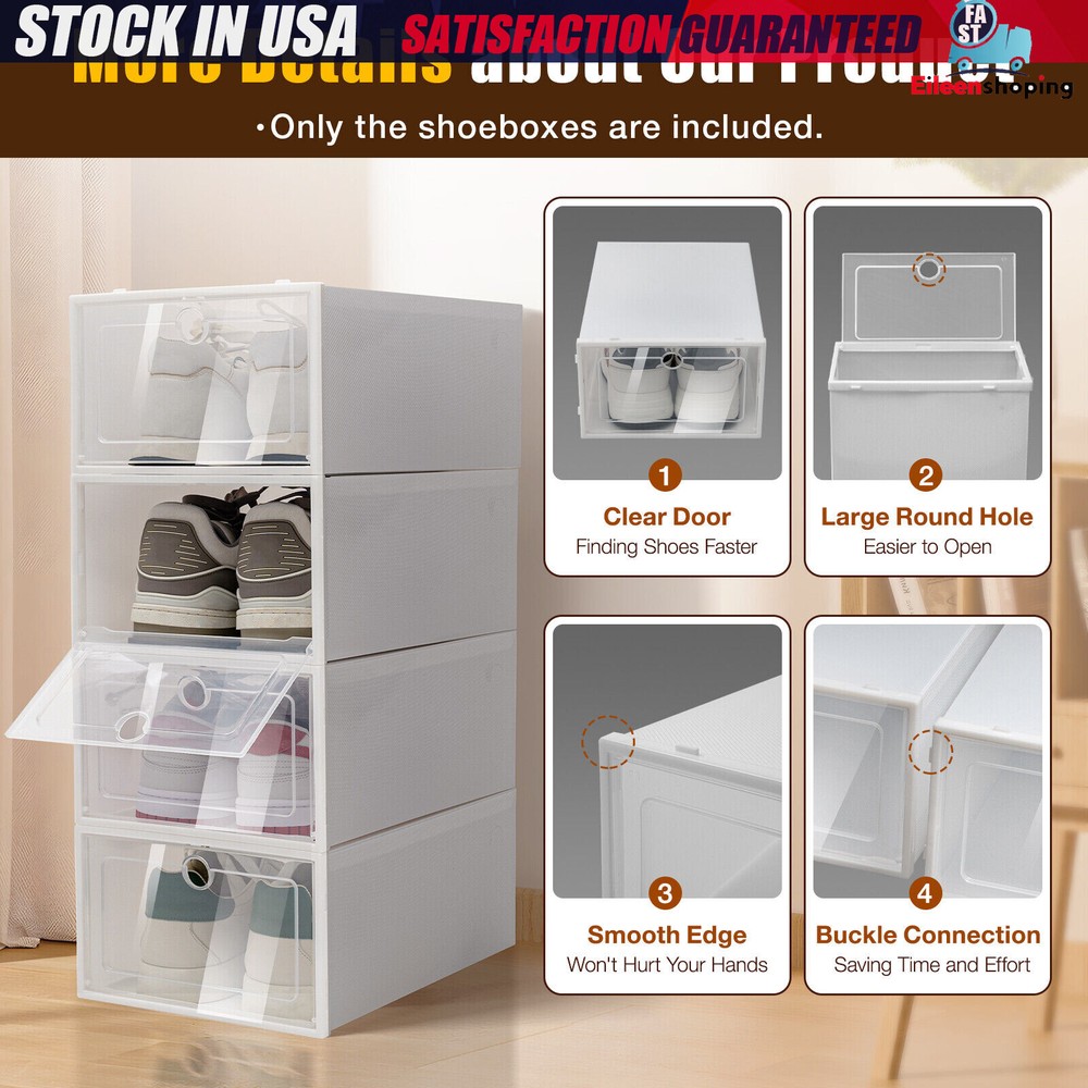 24 Pcs Foldable Shoe Storage Box Case Sneaker Container Stackable Organizer NEW