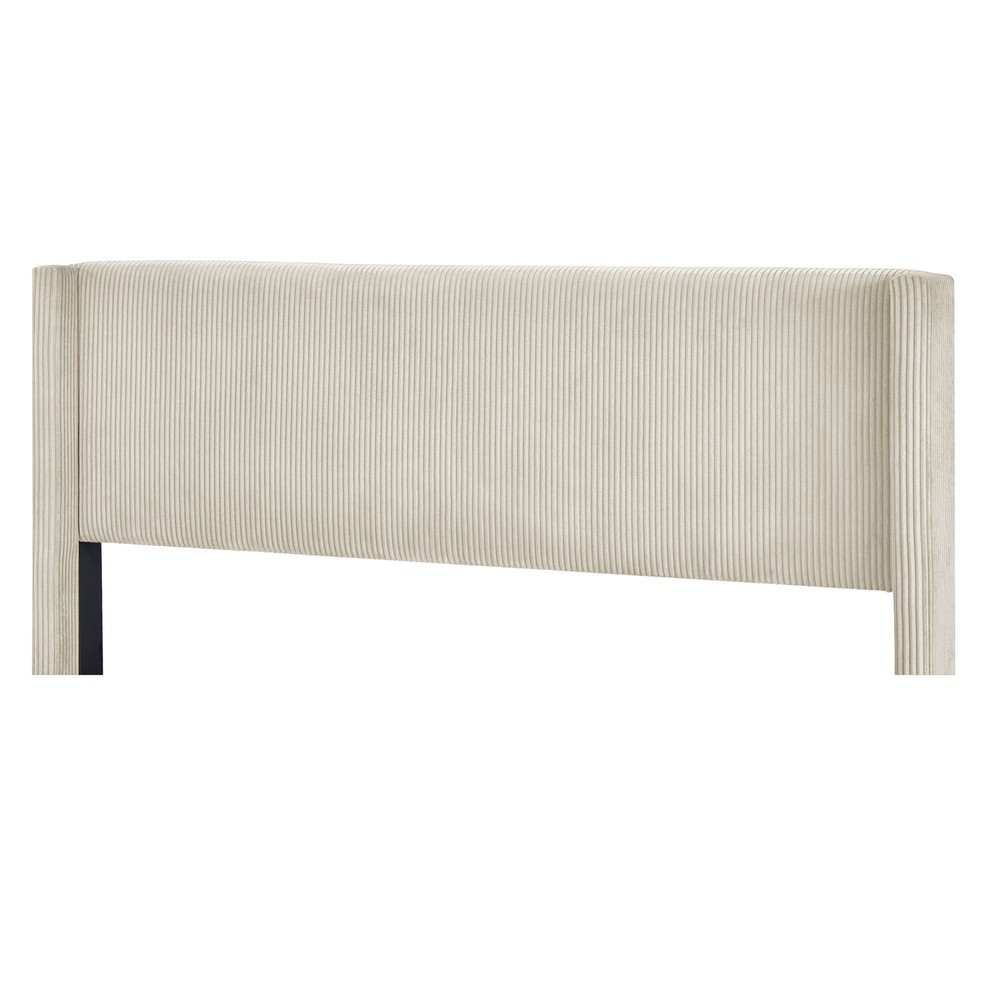 Queen Size Bed Frame Upholstered Platform Bed w/ Upholstered Headboard Beige