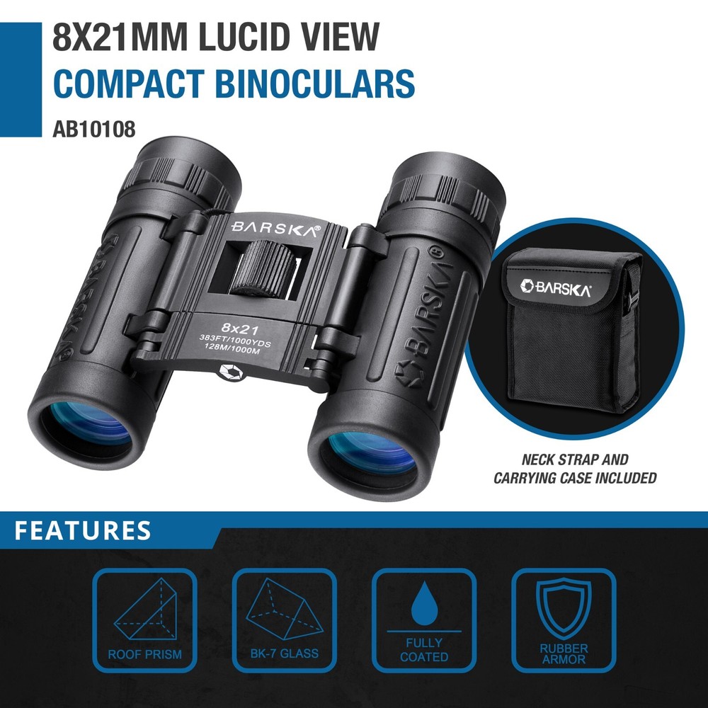 Barska Lucid AB10108 8x21 Compact Binoculars W/ Case