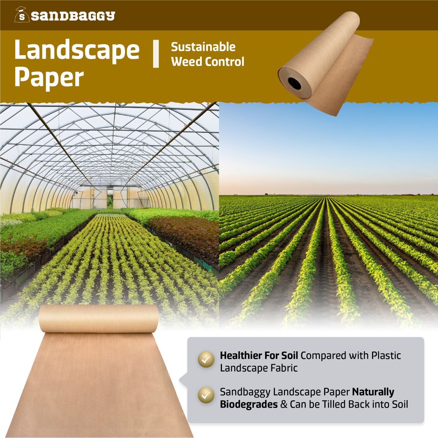 Sandbaggy Biodegradable Landscape Fabric - Garden Paper For Weeds - Made in USA