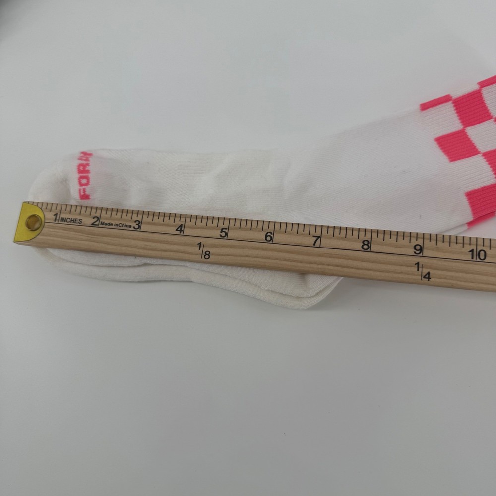 FORAY White Pink Checkerboard Athletic Crew Socks