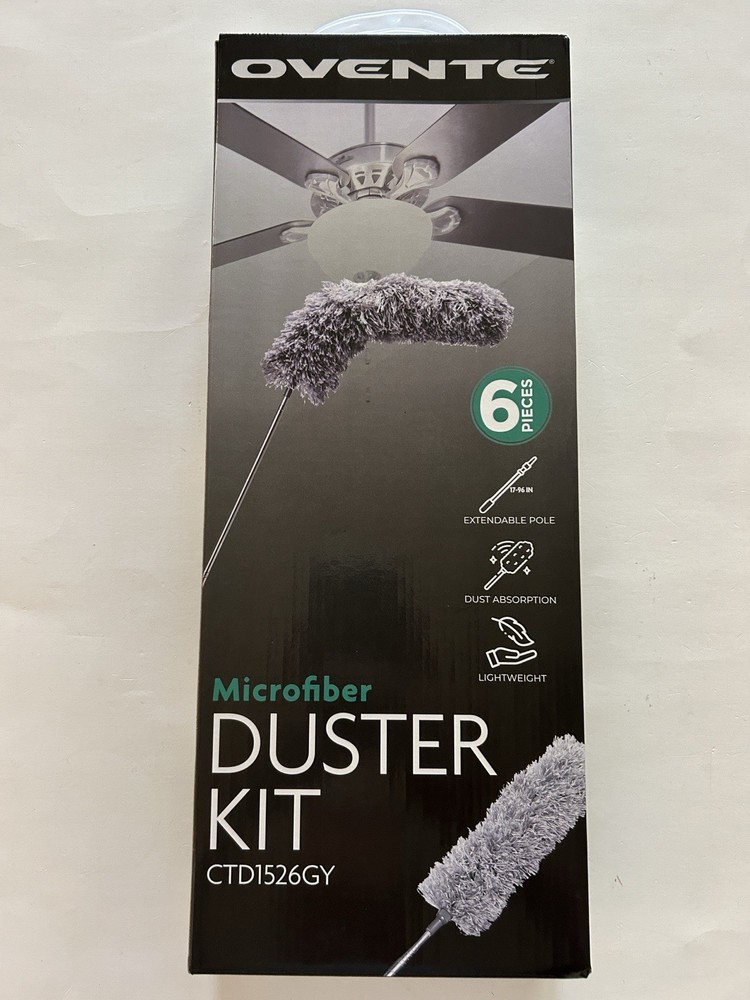 Ovente Lightweight Microfiber Duster 6-piece Kit, New, Gray/Silver