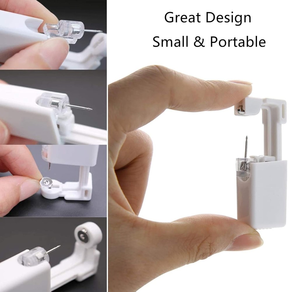 Ear Piercing Kit - 4 Pack Disposable Self Piercing Gun with 5mm Silver Earrin...