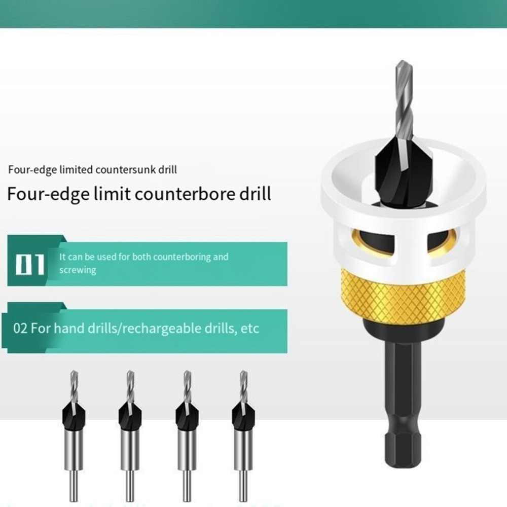 Hex Shank Carbide Countersink Drill Bit Set for Precision Depth Control