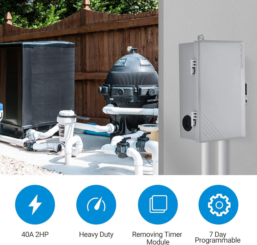 Pool Pump Timer, Digital Timer Box, 2HP 40A 120-277 VAC, 7-Day 20 On/Off Program