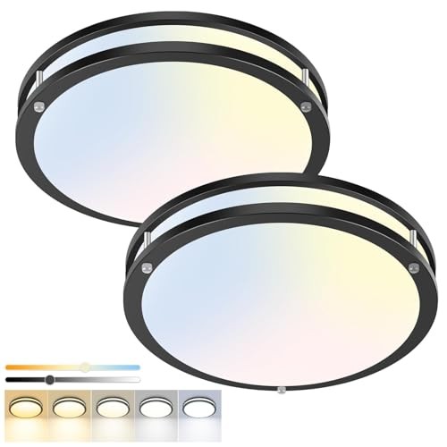 2 Pack Flush Mount Ceiling Light Fixture, Dimmable & 5CCT 13inch-2Packs Black