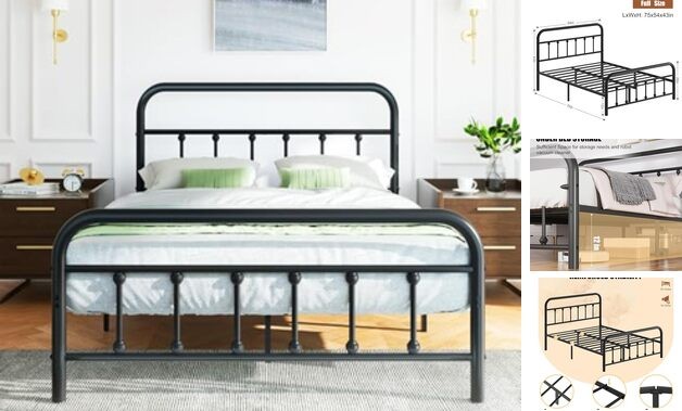 Full Size Metal Platform Bed Frame with Full Size | Round Frame Black