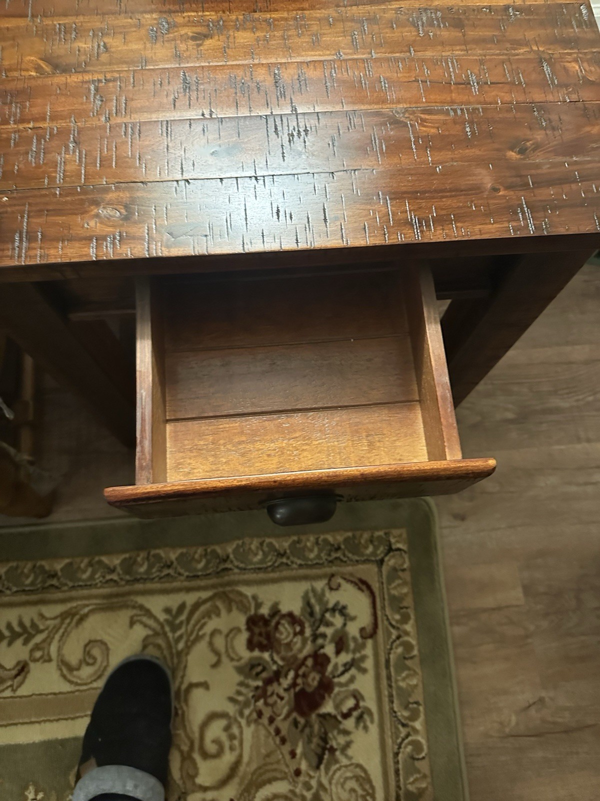 2 Distressed Brown Wood Endtables. Drawer & Lower Shelf, Knob Handle, Parlor