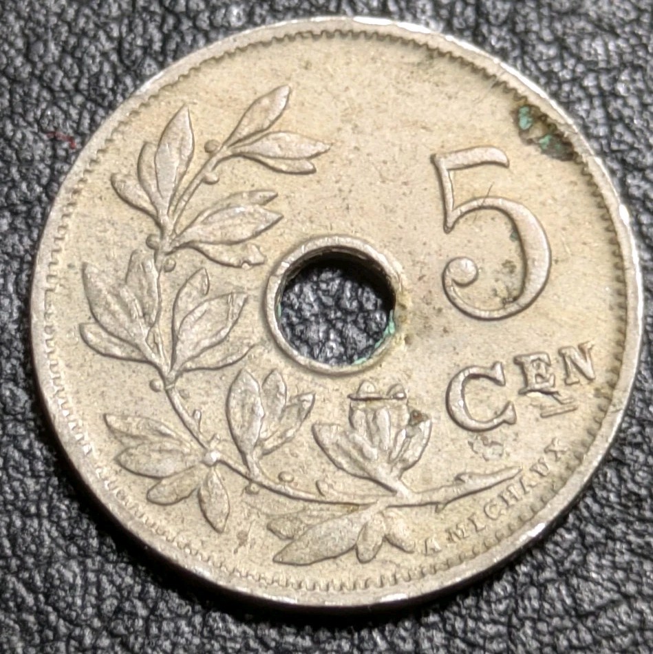 1905 Belgium 5 centimes Cent Dutch Text Extra Fine