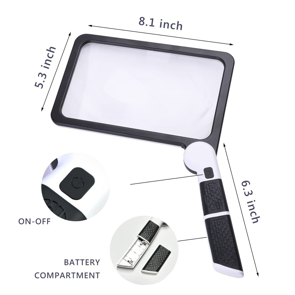 Magnifying Glass with Light, Page 5X Folding Handheld Rectangular Magnifier w...