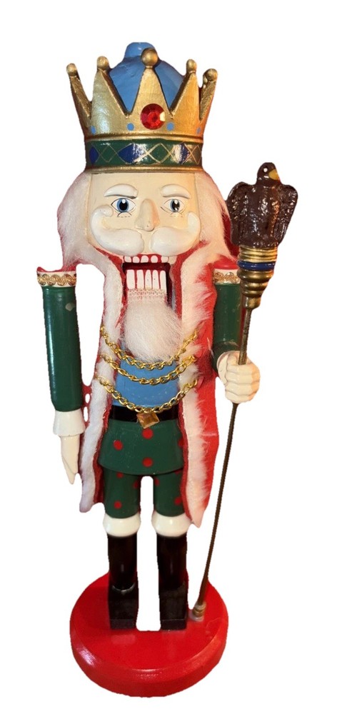 Wooden Nutcracker Soldier 12”Tall Red, White, Green Platform With An Eagle