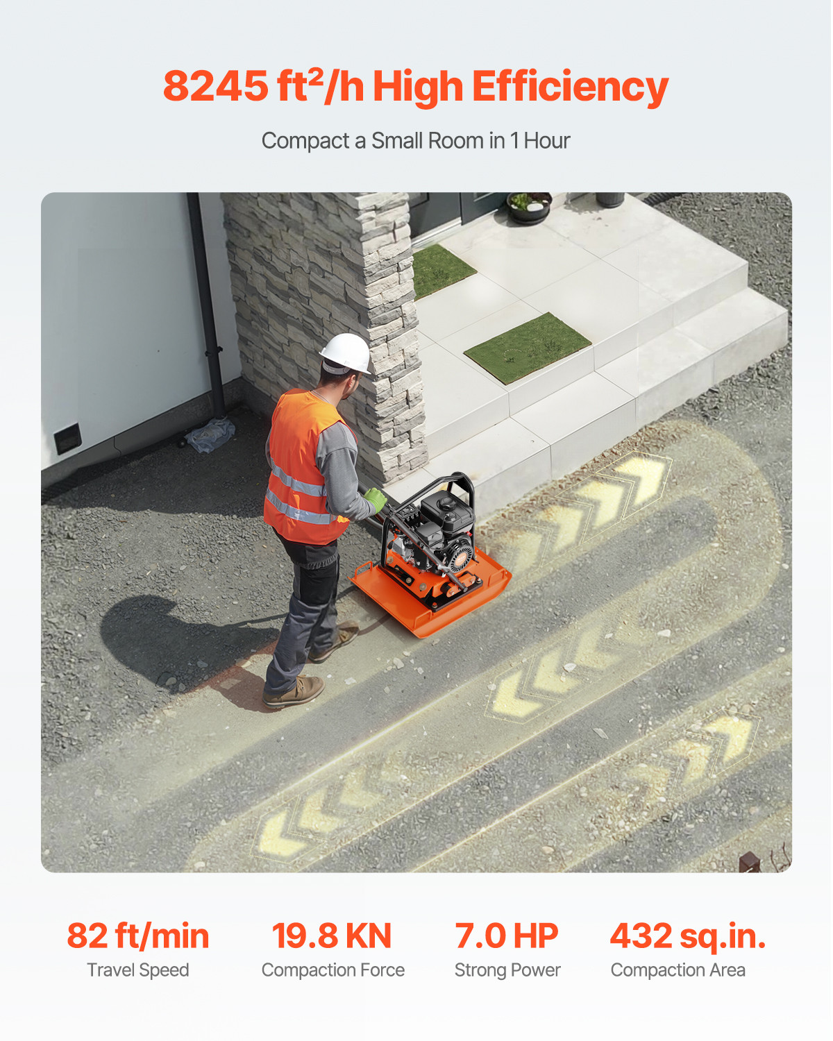 VEVOR 7.0hp Walk-Behind Vibratory Plate Compactor Soil Dirt Rammer Gas Engine