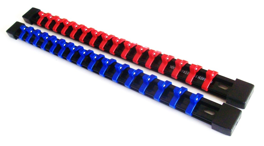 2 GOLIATH INDUSTRIAL 1/4" ABS MOUNTABLE RED/BLUE SOCKET RAILS HOLDERS ORGANIZER