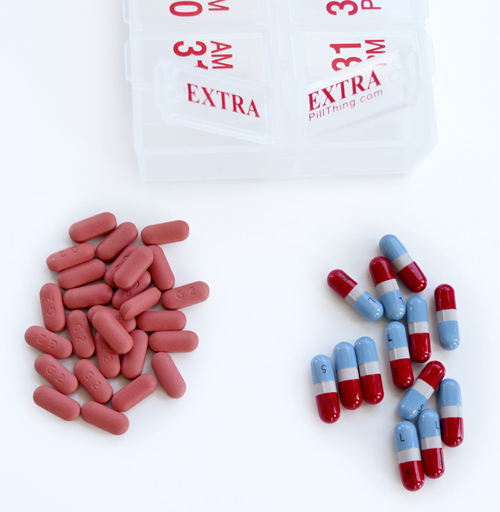 Twice-a-Day Monthly Pill Organizer Set - AM/PM Med. Organizer w/ Stay Tight Lids