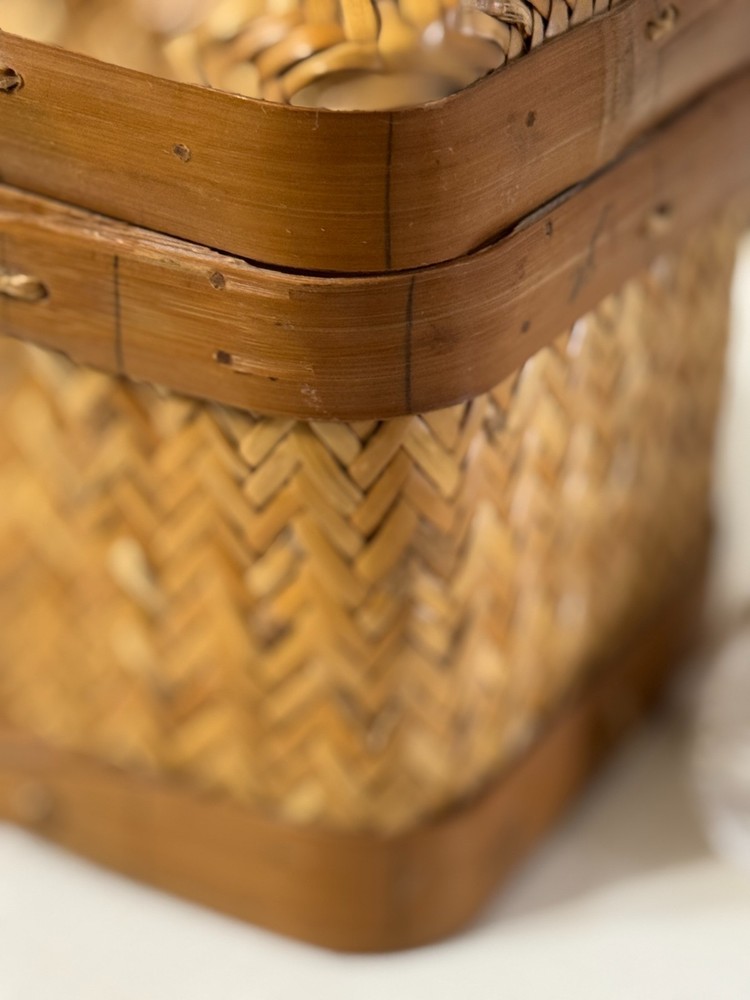 Handwoven Lidded Basket Bamboo Storage Box Boho Decor Rustic Woven