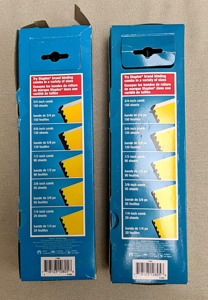 Staples 1/4" Black Binding Combs #17464 20 Sheet Capacity 2 boxes NEW 180 Total