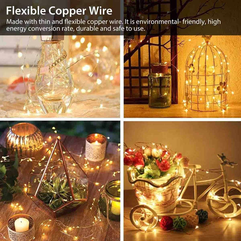 2-Pack 100LED Solar String Lights 8 Modes Copper Wire Waterproof Outdoor Lights