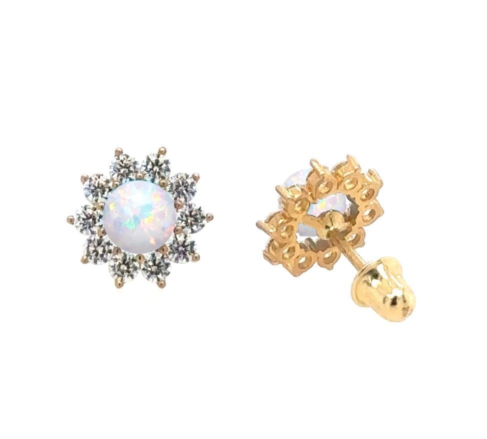 14k Yellow Gold Opal Stud Earrings/ Screw Back