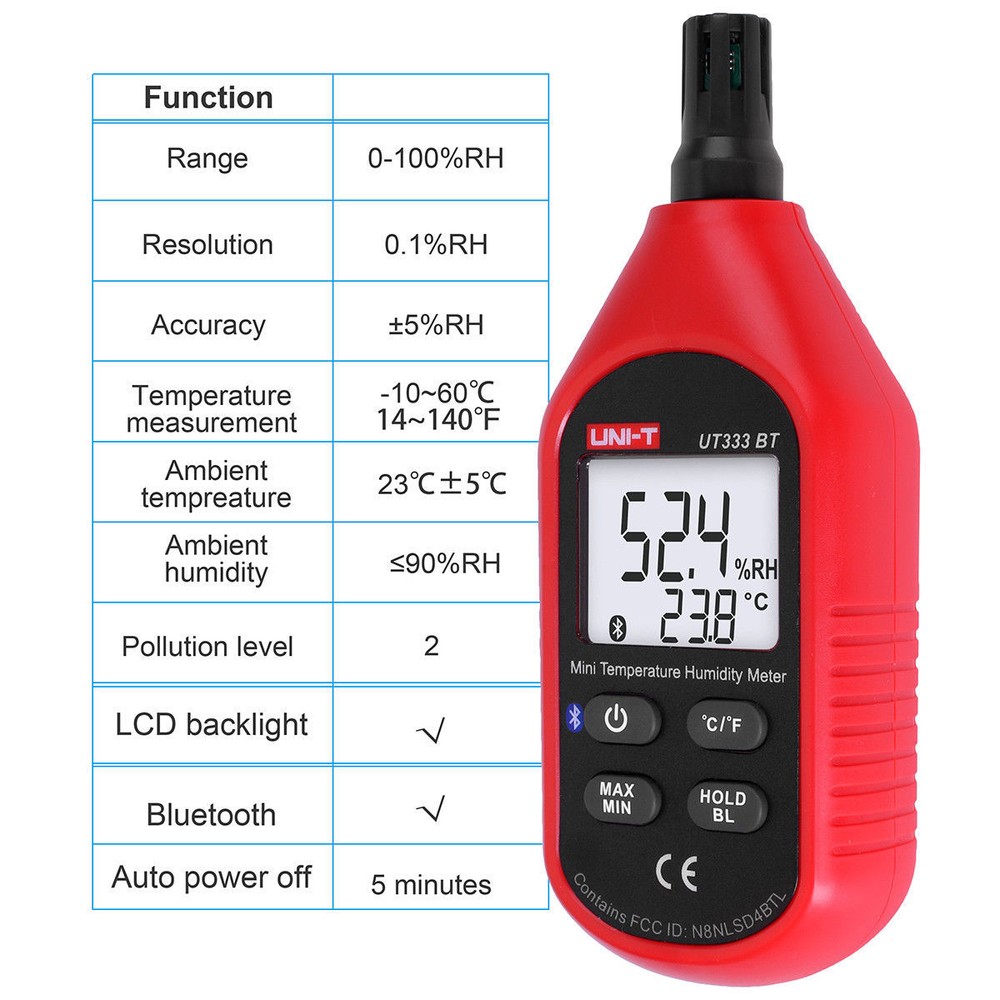 UT333BT Bluetooth Thermometer Digital Mini Temperature Meter Hygrometer LC