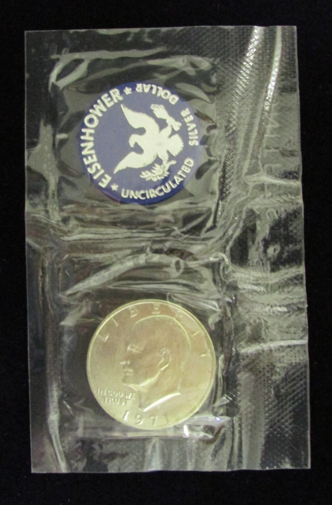 1971 Silver Eisenhower Uncirculated Dollar in Cello & Blue Envelope