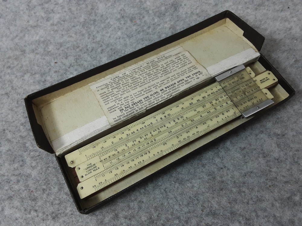 Log-Log Slide Rule Boxed 6" UNIQUE Technical Supply Co Brighton Antique