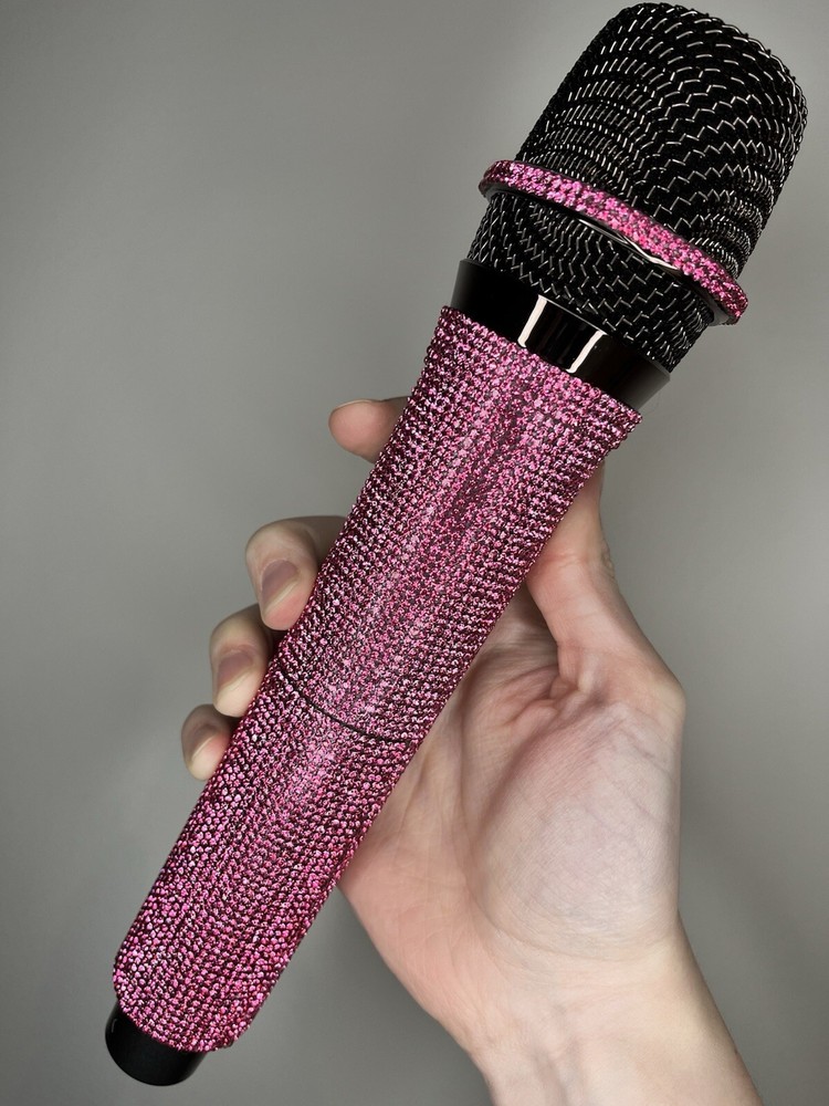 Hot Pink Rhinestone Wireless Karaoke Microphone + Receiver System - Rechargeable