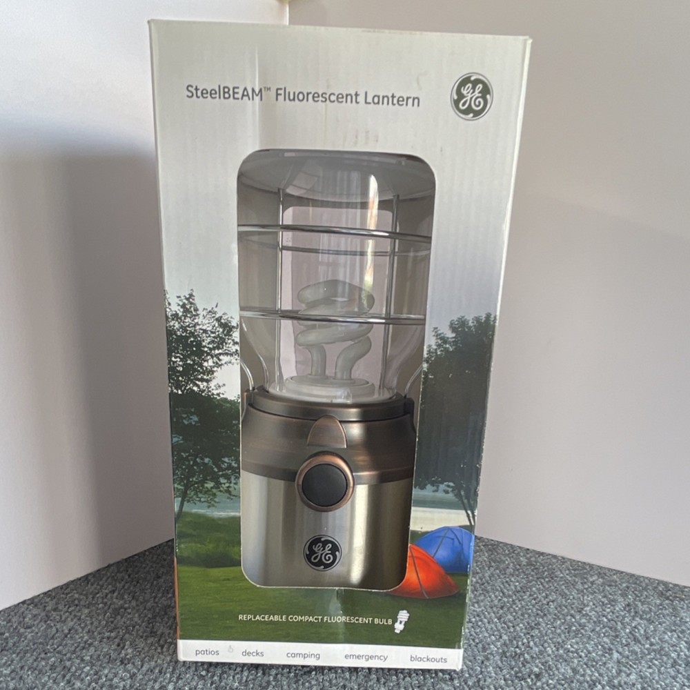 GE SteelBEAM Fluorescent Lantern Battery Powered Replaceable Bulb Silver/Bronze…