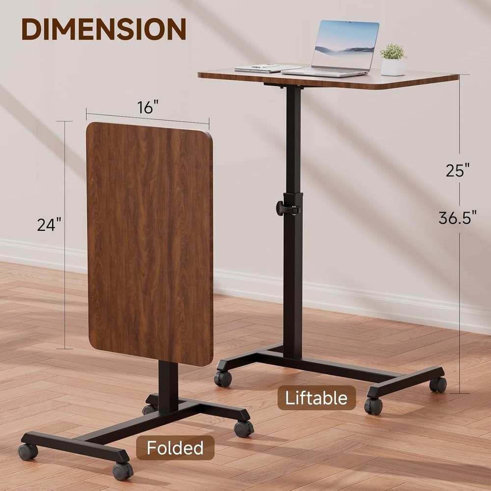 Adjustable Overbed Bedside Table W/ Lockable Wheels Foldable Mobile Rolling