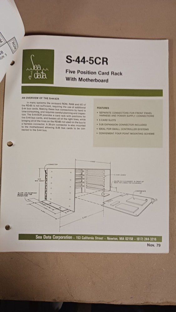 Sea Data Corporation RD-85 Single Board Microcomputer and Related Data Sheet