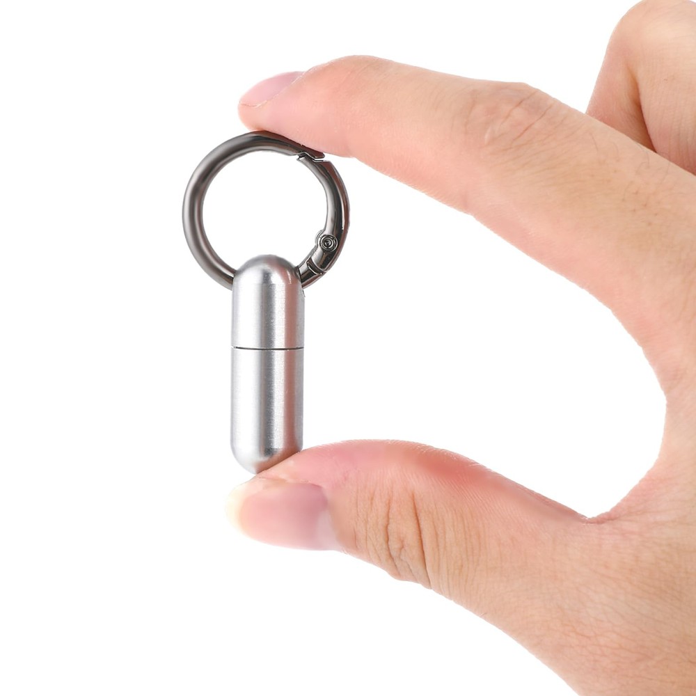 Small Pill Case Keychain Portable Waterproof Titanium Pocket Small, Silver