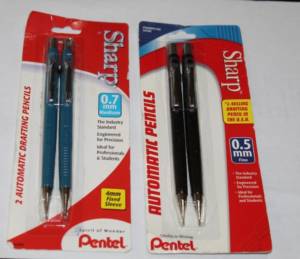 2 Packs Lot (4pcs) Sharp Automatic & Automatic Drafting Pencils 0.5 0.7 Med Fine