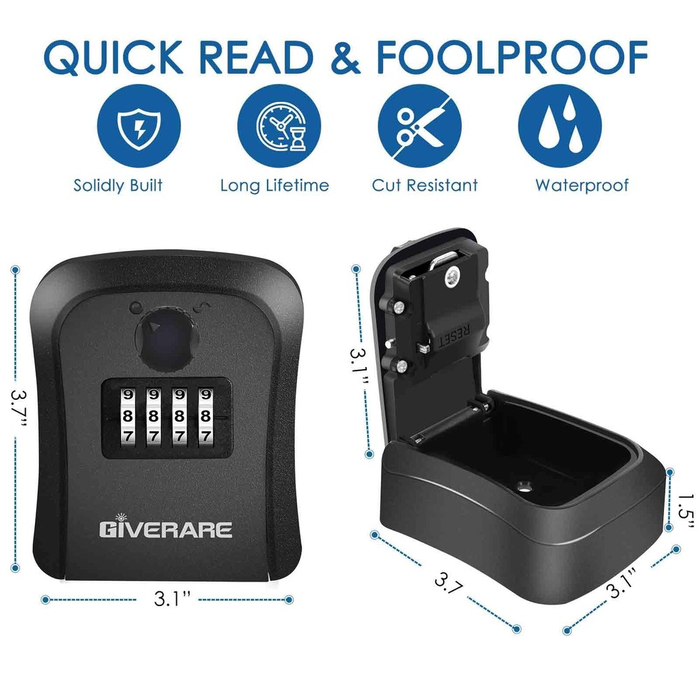 GIVERARE Lock Box, 4 Digits Combination Lockbox, 1 PACK, 1 Pack Black-S