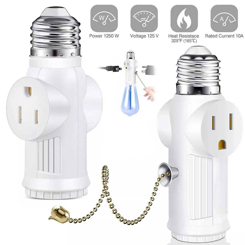 E26/E27 Light Socket to Plug Adapter 2/3 Prong Light Bulb Outlet Plug Converter