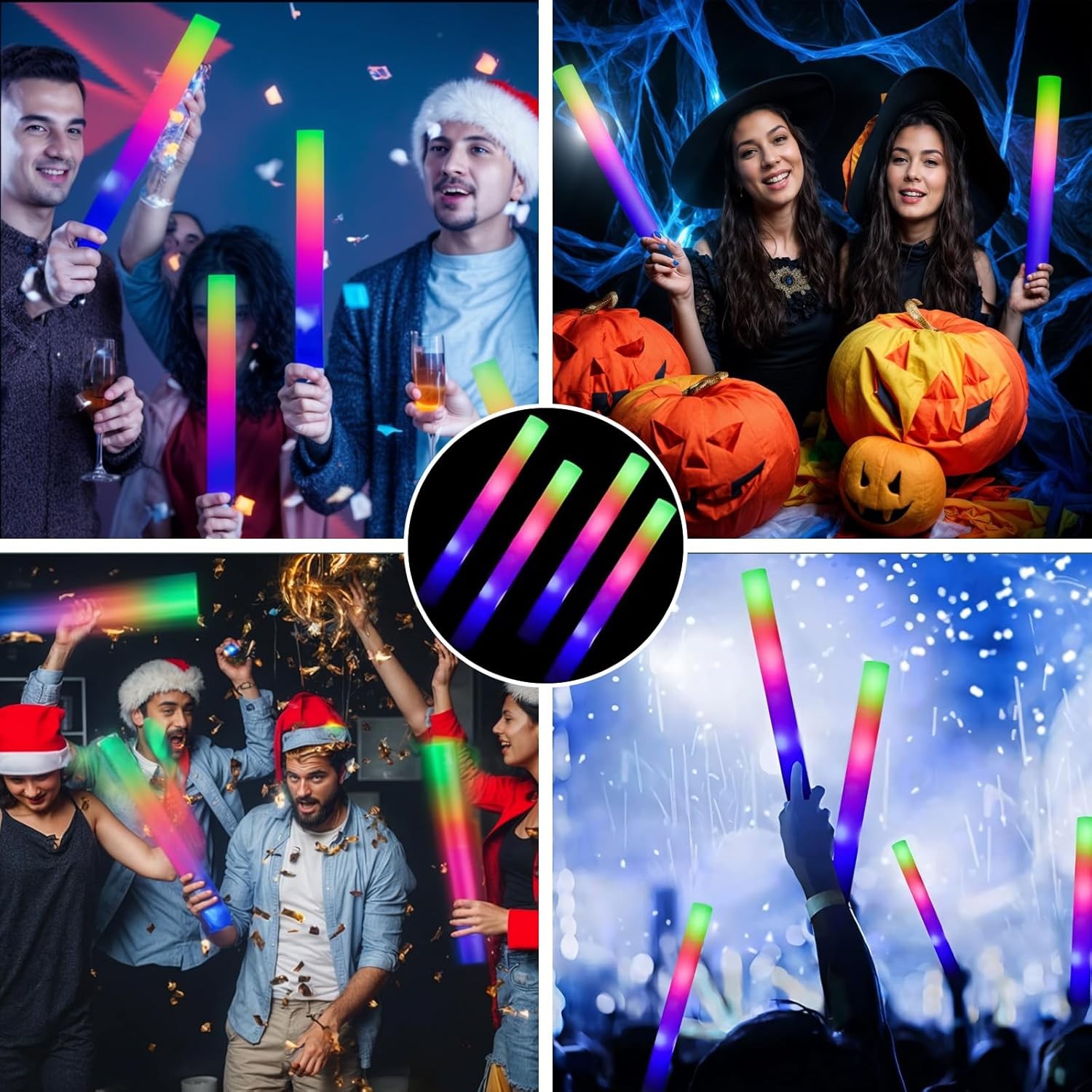 100PCS LED Foam Sticks Light Up Wands Rally Flashing Glow Party Rave