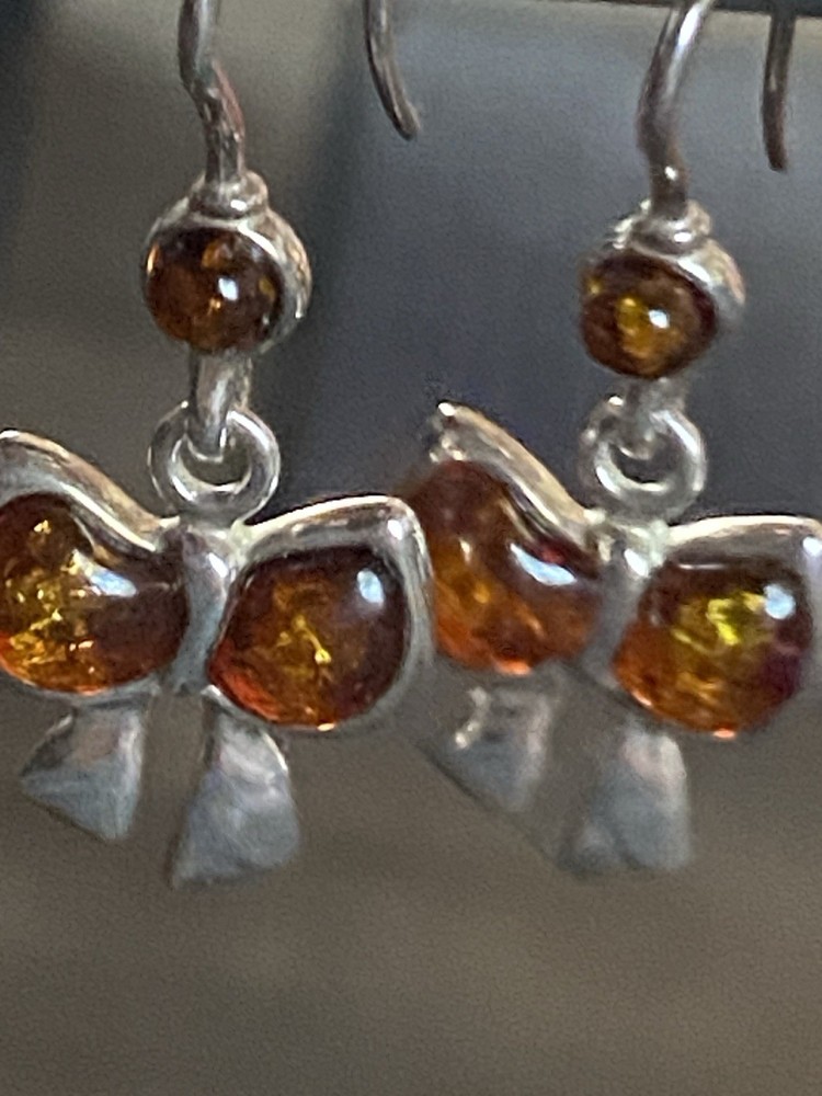 Серьги винтаж серебро, 925 проба, Камень Янтарь, Бантики