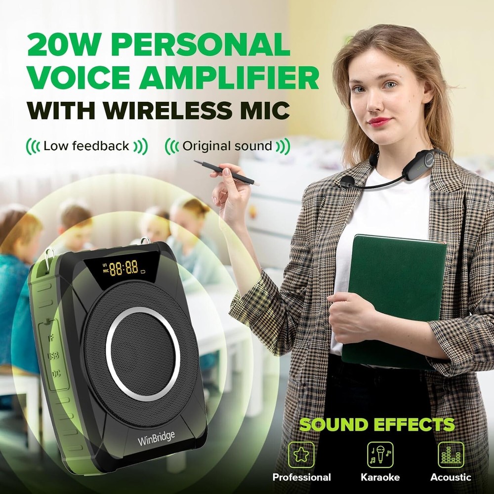 Bluetooth 5.0 Voice Amplifier with Wireless Mic Headset, Waterproof WinBridge