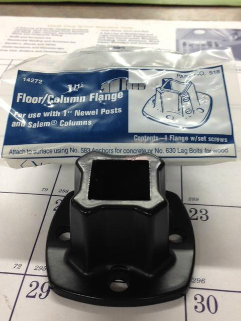 1 " SQUARE RAILING POST FLOOR FLANGE For Black 1" Post (NEW)