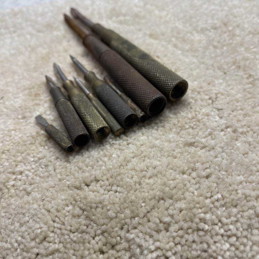 Set 8 Vintage Gam Mfg Co. Lancaster,PA Nesting Flathead Screwdrivers Missing Cap
