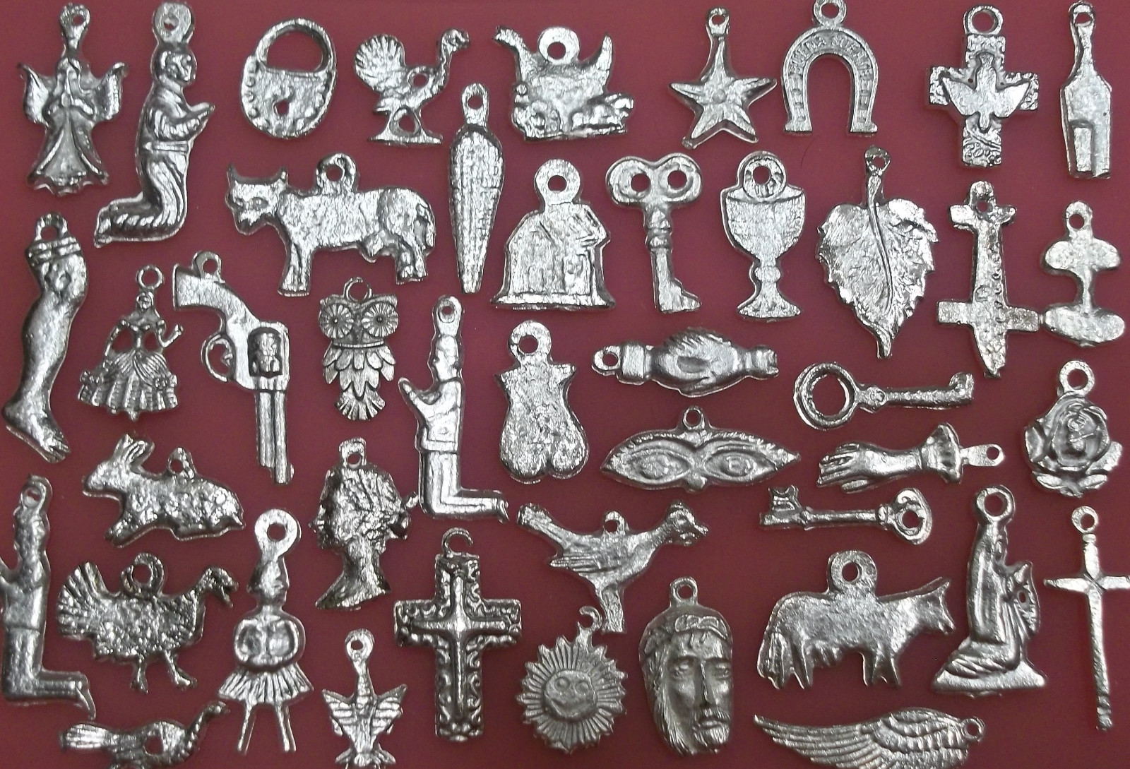25 Milagro Miracle Charms Mexican Folk Art SILVER Assorted Exvoto Ex Voto