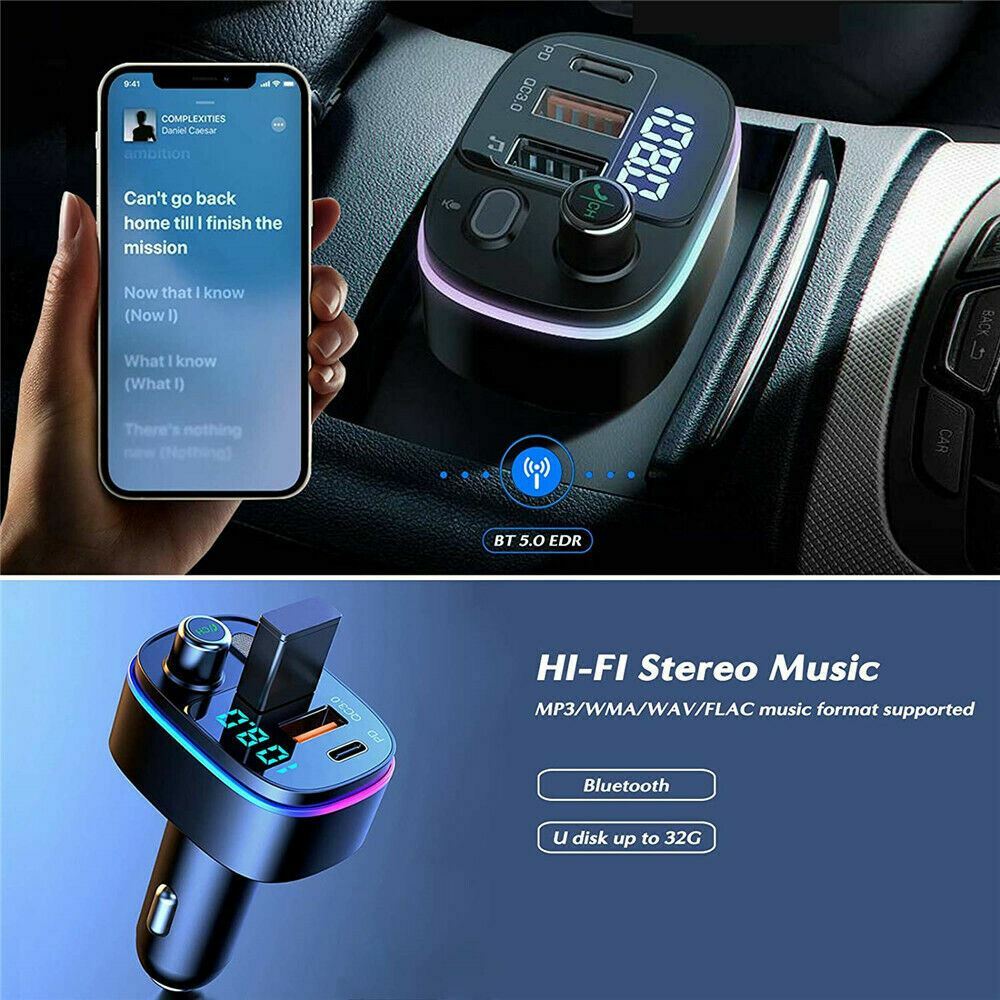 Bluetooth 5.0 FM Transmitter for Car, QC3.0 Type-C PD 18W Wireless FM Radio Kit