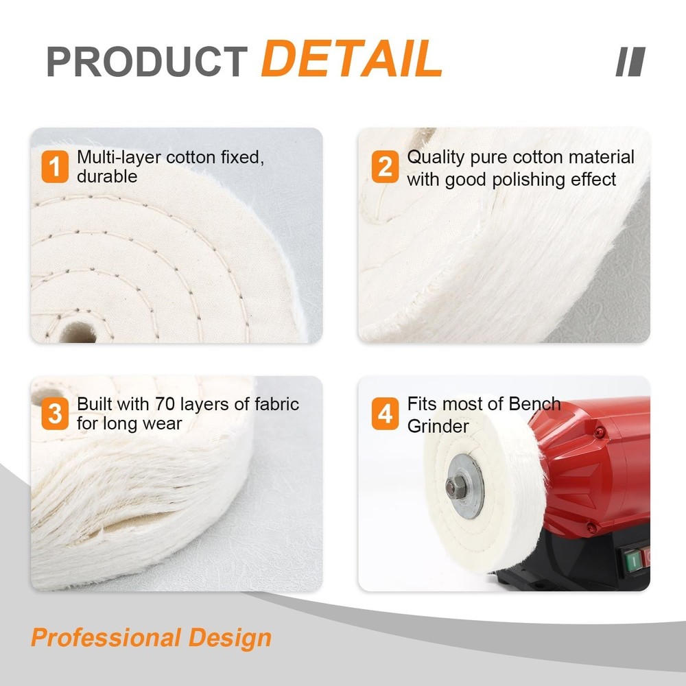 High-Efficiency 6" Buffing Wheel for Bench Grinder - Extra Thick Cotton - 2 PCS