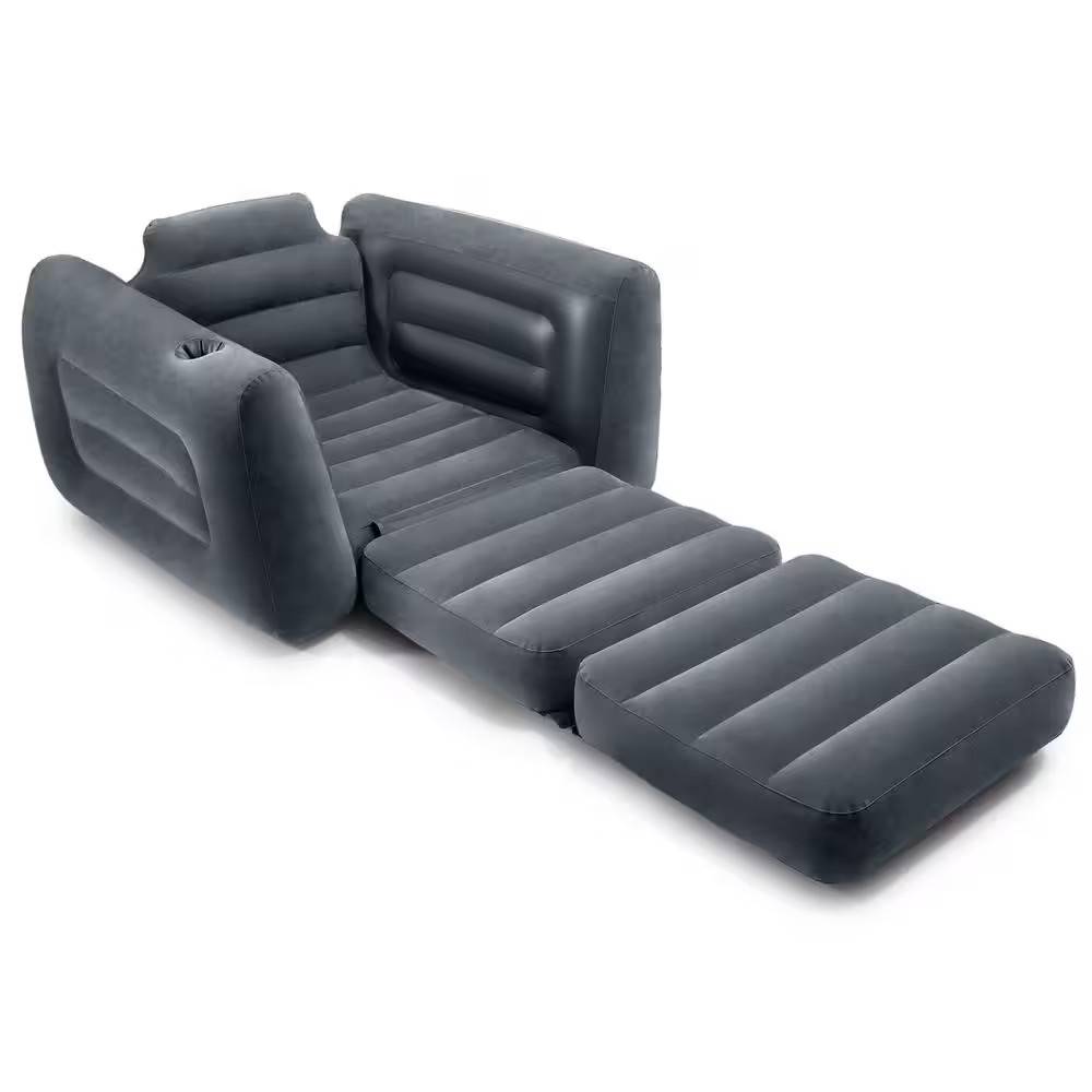 Queen Size Inflatable Pull-Out Sofa Bed Couch and Chair Sleeper, Dark Gray