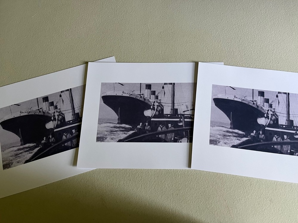 RMS OLYMPIC WITH TENDER PULLING ALONG SIDE HER, REPRINT, NICE!