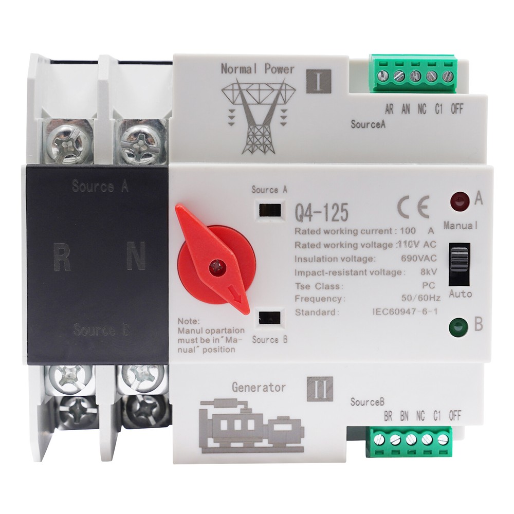 110V 100A 2P 50hz Dual Power Automatic Transfer Switch For Generator Changeover!