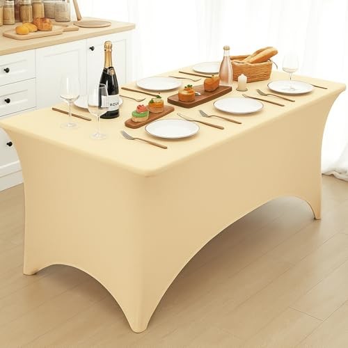 3 Pack Table Cloths Rectangle 6FT, Tablecloths Champagne 6Feet-3Pack