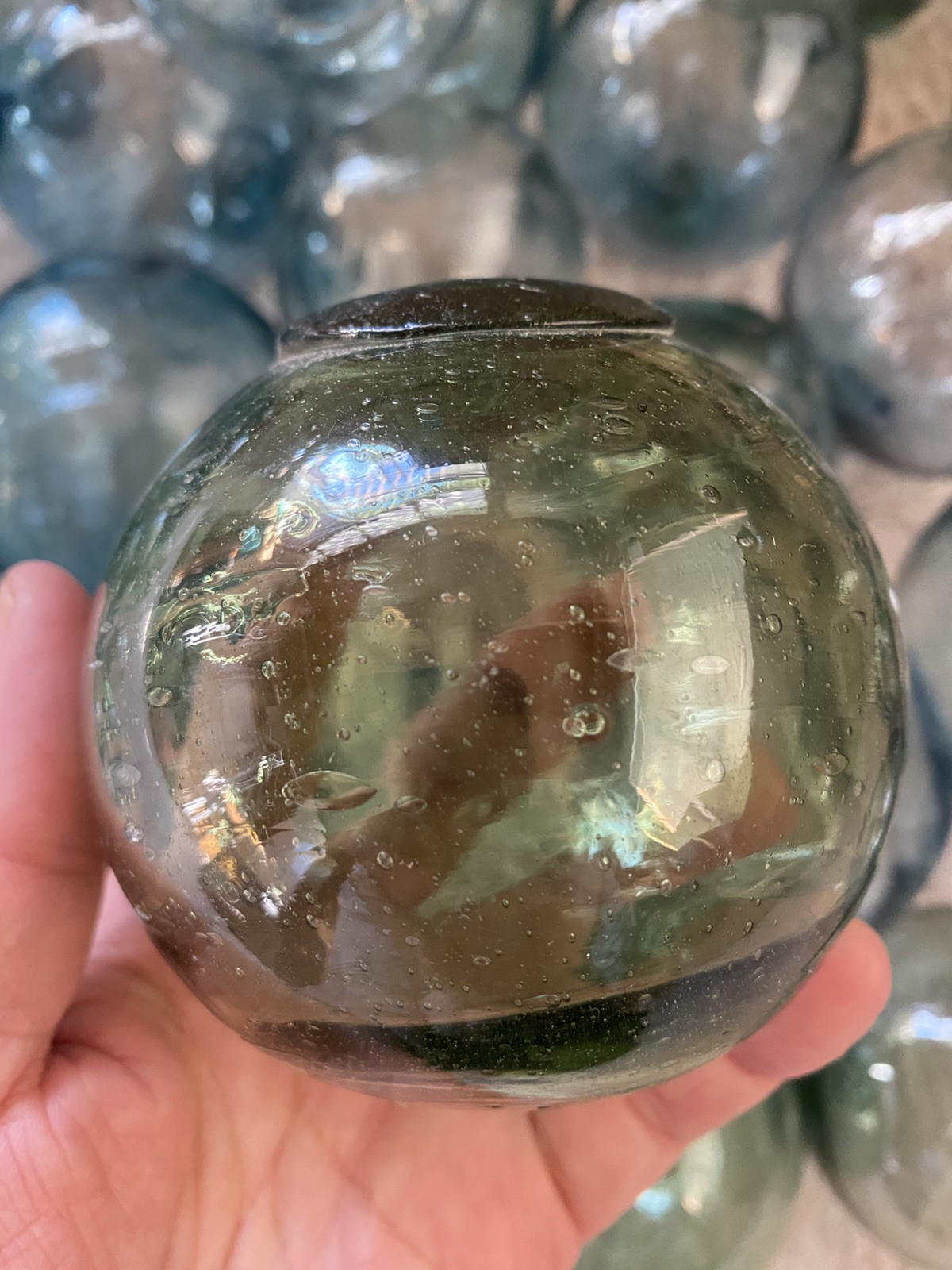 Vintage Japanese Glass Fishing Floats Set (Blue & Green) - 3"-3.5" 10 pcs